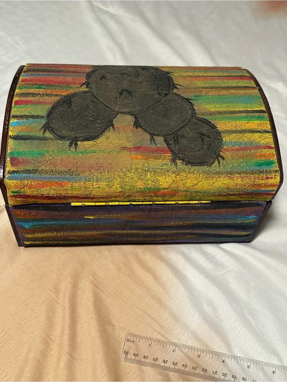 Hand-Painted Striped Jewelry Box with Cactus Motif